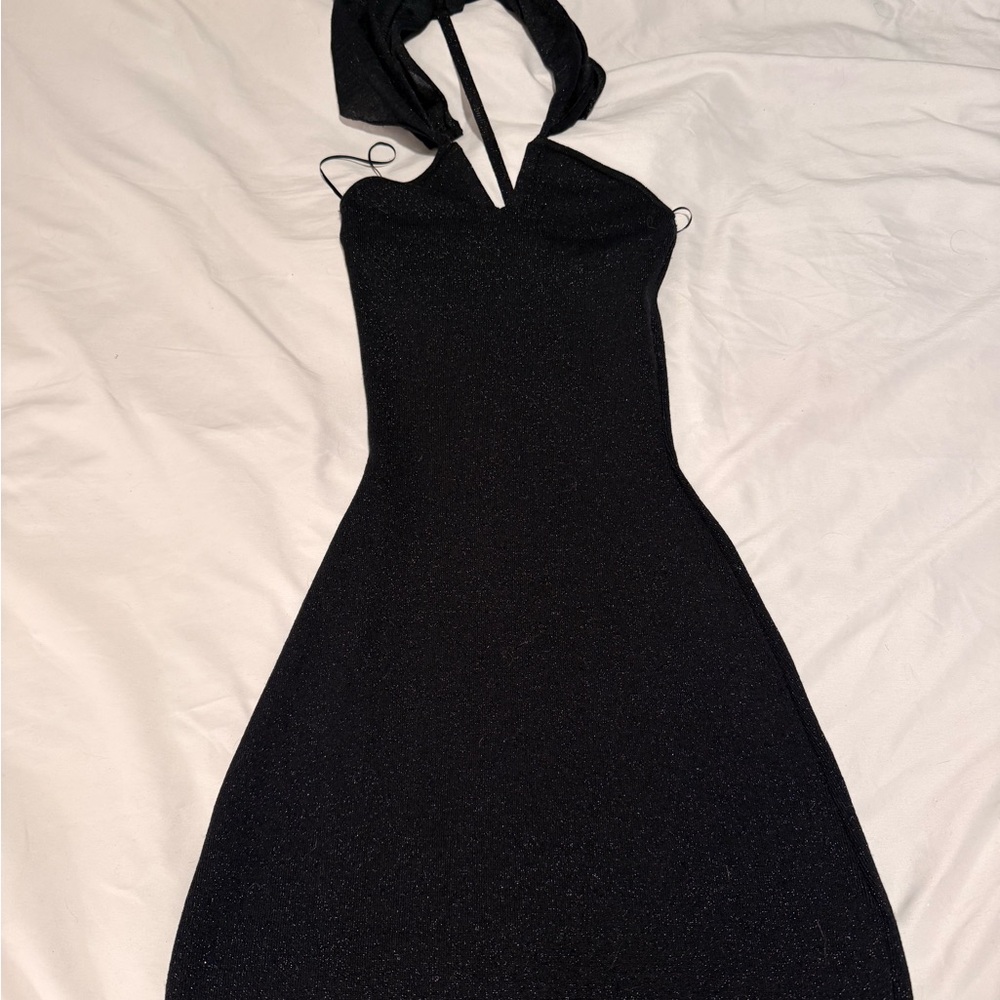 Zara Black Glitter Backless Dress